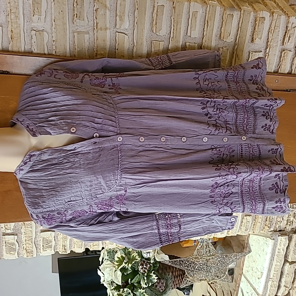 Dk Lilac blouse with beautiful crochet on sleeves and bottom of blouse